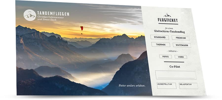Geschenk-Gutschein für einen Gleitschirm Tandemflug in Bad Reichenhall oder Berchtesgaden